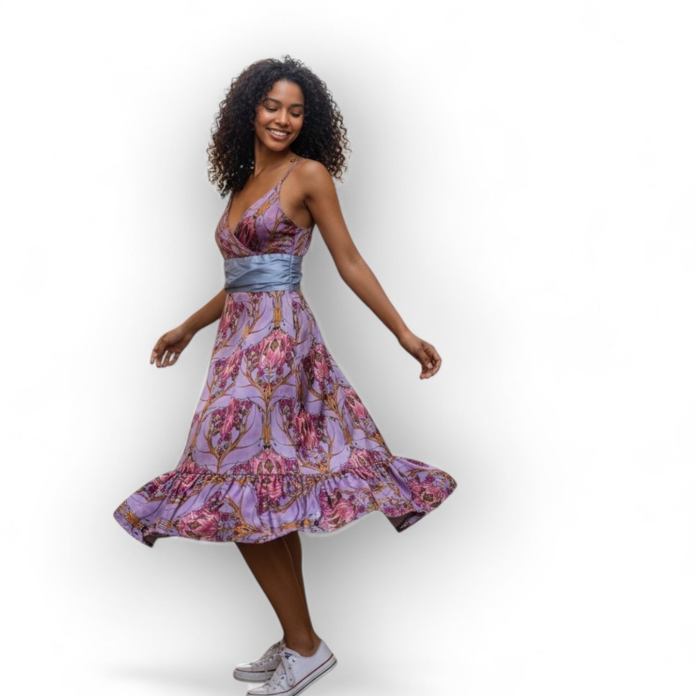 Plenty by Tracy Reese Silk Slip Dress – Size 2 – Art Nouveau Floral Print – Purp
